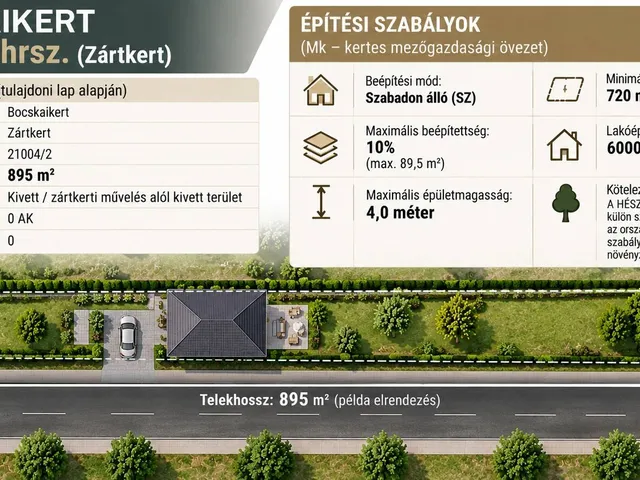 Eladó telek Bocskaikert 895 nm