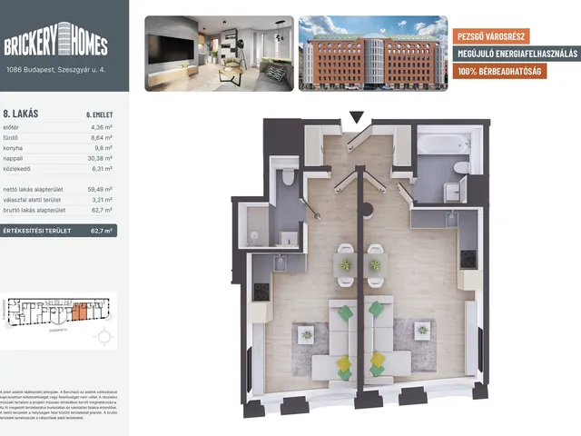 Eladó lakás Budapest VIII. kerület 62 nm