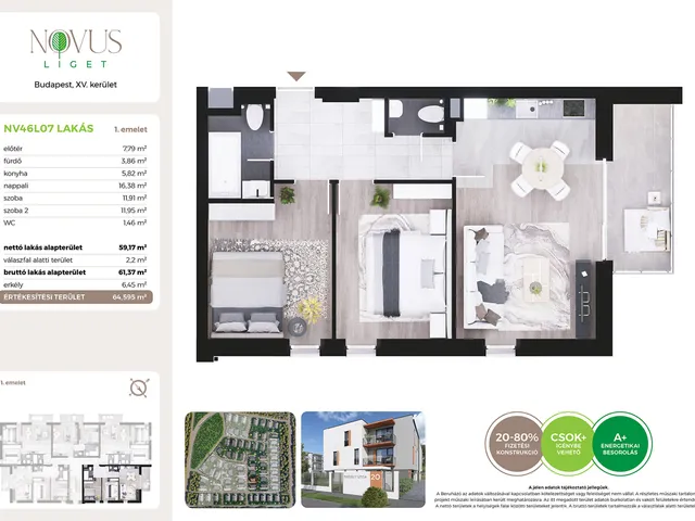 Eladó lakás Budapest XV. kerület 59 nm