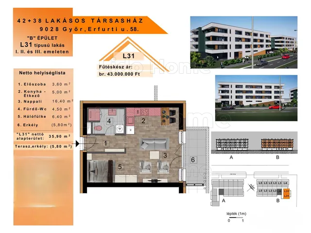Eladó lakás Győr, Szabadhegy 36 nm