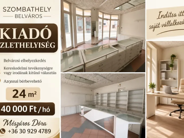Kiadó kereskedelmi és ipari ingatlan Szombathely, Belváros 24 nm