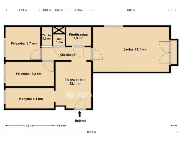 Eladó lakás Budapest III. kerület, Békásmegyer 57 nm