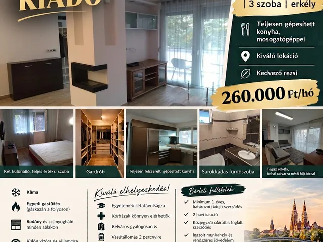 Kiadó lakás Szeged, Alsóváros 70 nm
