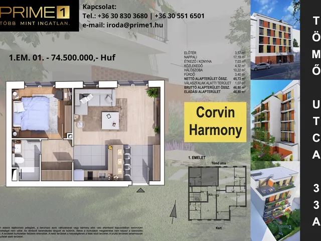 Eladó lakás Budapest VIII. kerület, Corvin negyed 46 nm