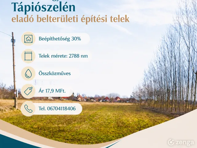 Eladó telek Tápiószele, Mátyás út 2788 nm