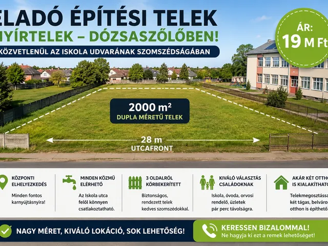 Eladó telek Nyírtelek, Dózsaszőlő 2000 nm