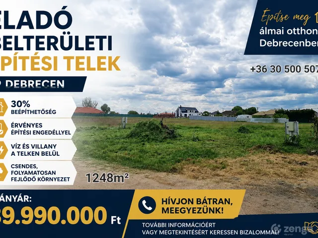 Eladó telek Debrecen 1248 nm