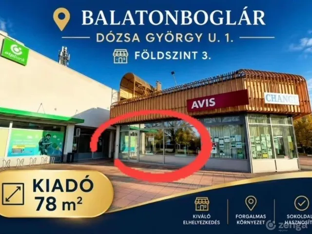 Kiadó kereskedelmi és ipari ingatlan Balatonboglár 78 nm