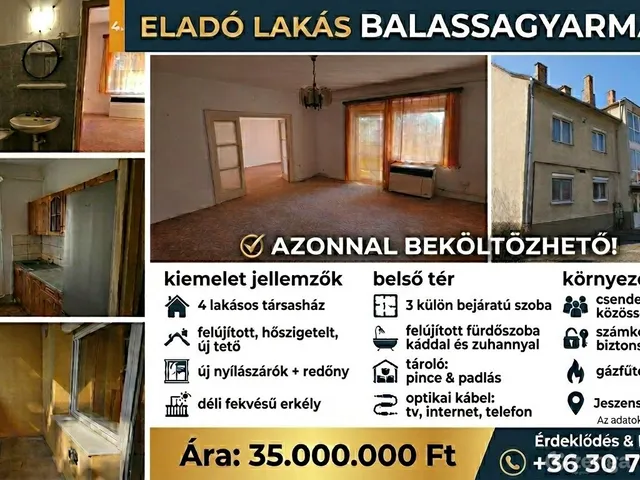 Eladó lakás Balassagyarmat, Jeszenszky Kálmán utca 35. 64 nm