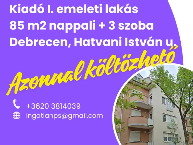 Kiadó lakás Debrecen, Sestakert, Hatvani István utca 17-19. 85 nm