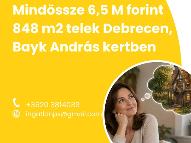 Eladó telek Debrecen, Bayk András-kert 848 nm