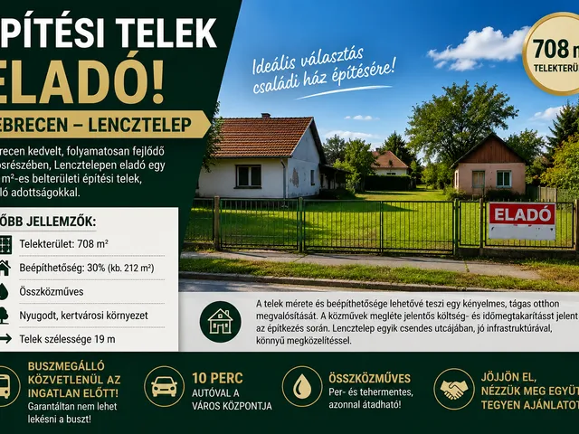 Eladó telek Debrecen, Lencztelep 708 nm