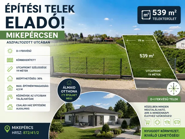 Eladó telek Mikepércs 539 nm