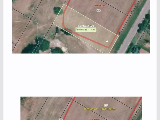 Eladó telek Tiszatenyő 864 nm