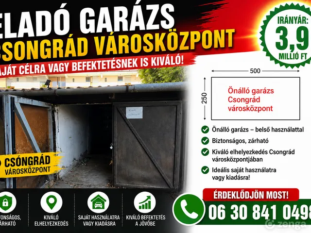 Eladó garázs Csongrád 16 nm