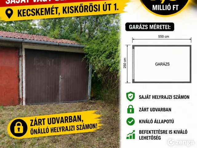 Eladó garázs Kecskemét, Kiskőrösi út 1 15 nm