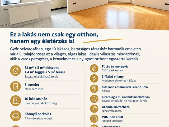 Eladó lakás Győr, Belváros 81 nm