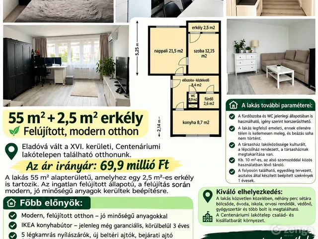 Eladó lakás Budapest XVI. kerület, Mátyásföld 55 nm