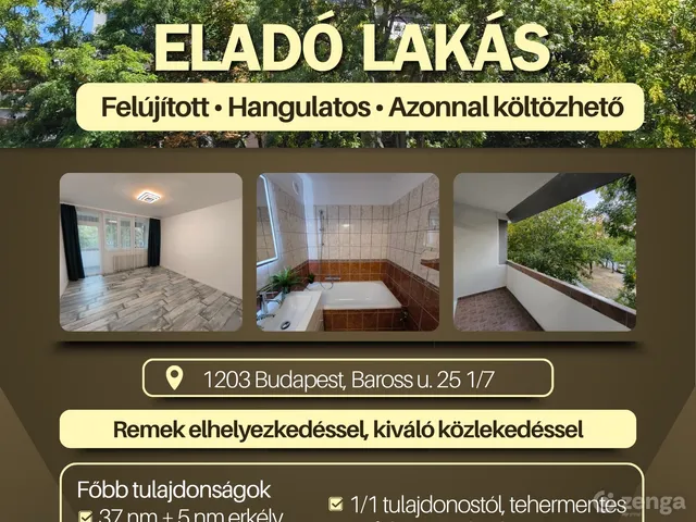 Eladó lakás Budapest XX. kerület, Pesterzsébet 37 nm