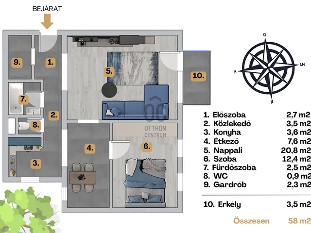 Eladó lakás Budapest XVII. kerület, Rákoskeresztúr 58 nm